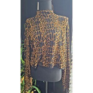 Express Women's Cropped Sweatshirt Mock Neck Long Sleeve Cheetah Leopard Size XL